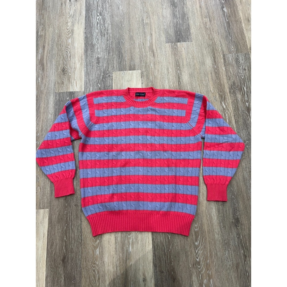Vintage Peter Elliot Hawick Cashmere Mens Medium Pink Purple Cable Knit Sweater